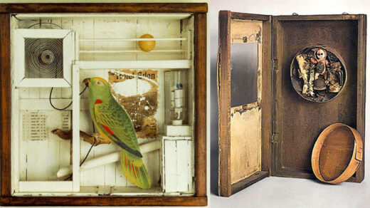 Izq. Joseph Cornell. Hotel Eden. 1945 / Der. Alberto Heredia. Caja de Camembert. 1973